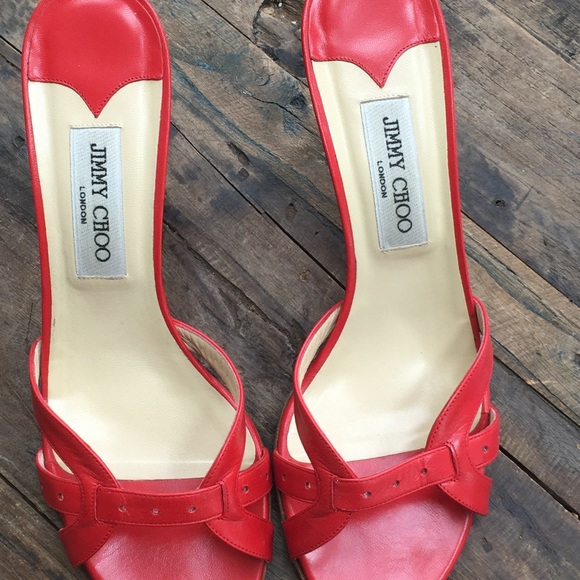 Like New! Jimmy Choo Red Slide Kitten Heel 40 1/2 - Picture 10 of 14